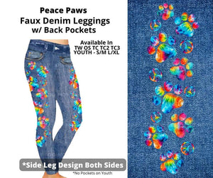 Peace Paws Full Length Faux Denim w/ Side Leg Designs