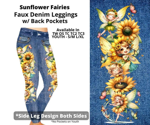 Sunflower Fairies Full Length Faux Denim w/ Side Leg Designs by ML&M