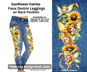 Sunflower Fairies Full Length Faux Denim w/ Side Leg Designs