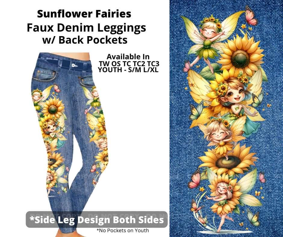 Sunflower Fairies Full Length Faux Denim w/ Side Leg Designs by ML&M