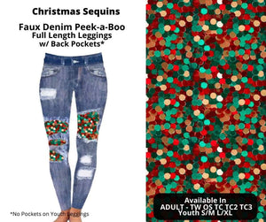 Christmas Sequins Faux Denim Full Length Peekaboo Leggings by ML&M