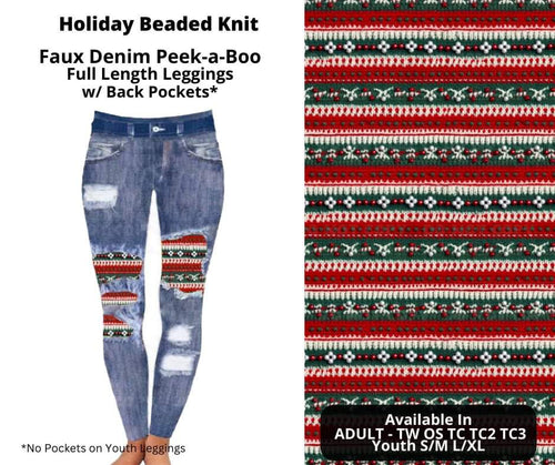 Holiday Beaded Knit Faux Denim Full Length Peekaboo Leggings by ML&M