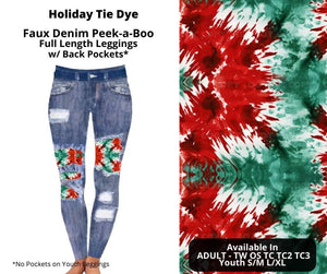 Holiday Tie Dye Faux Denim Full Length Peekaboo Leggings by ML&M