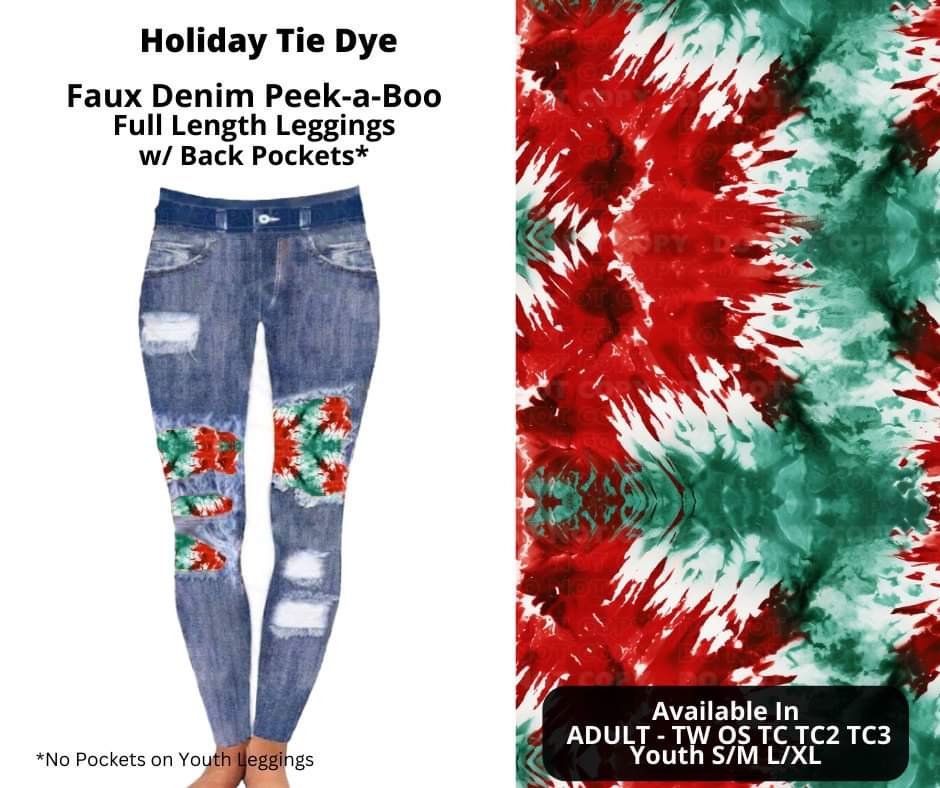 Holiday Tie Dye Faux Denim Full Length Peekaboo Leggings by ML&M