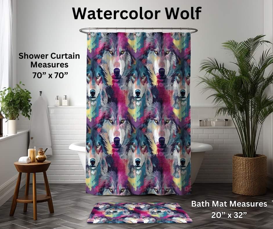 Watercolor Wolf Custom Bath Mat