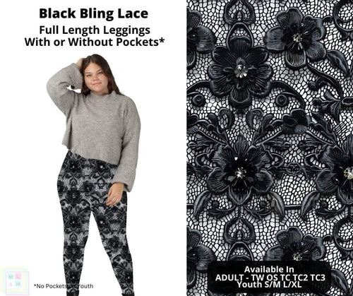 Black Bling Lace Full Length Leggings w/ Pockets By ML&M