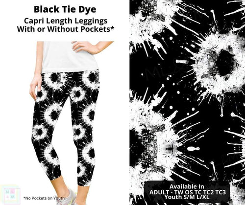 Black Tie Dye Capri Length Leggings w/ Pockets By ML&M