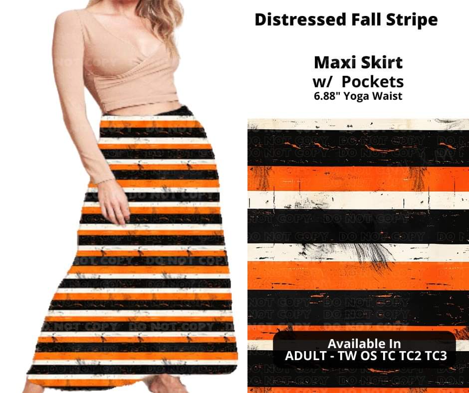 Distressed Fall Stripe Maxi Skirt by ML&M