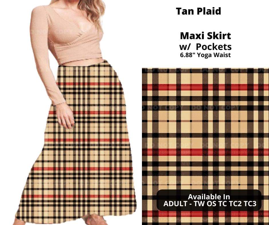 Tan Plaid Maxi Skirt by ML&M