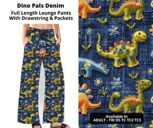 Preorder! Closes 11/6. ETA Jan. Dino Pals Denim Full Length Lounge Pants