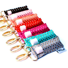 Load image into Gallery viewer, Gold Dots on Aqua LippyClip® Lip Balm Holder