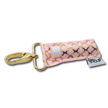 Load image into Gallery viewer, Gold Quatrefoil on Light Pink LippyClip® Lip Balm Holder