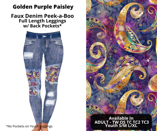 Preorder! Closes 10/28. ETA Dec. Golden Purple Paisley Faux Denim Peekaboo Full Length