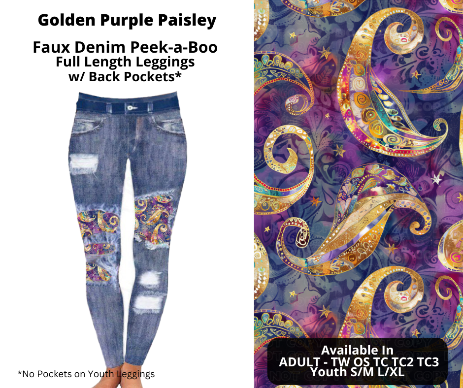 Preorder! Closes 10/28. ETA Dec. Golden Purple Paisley Faux Denim Peekaboo Full Length