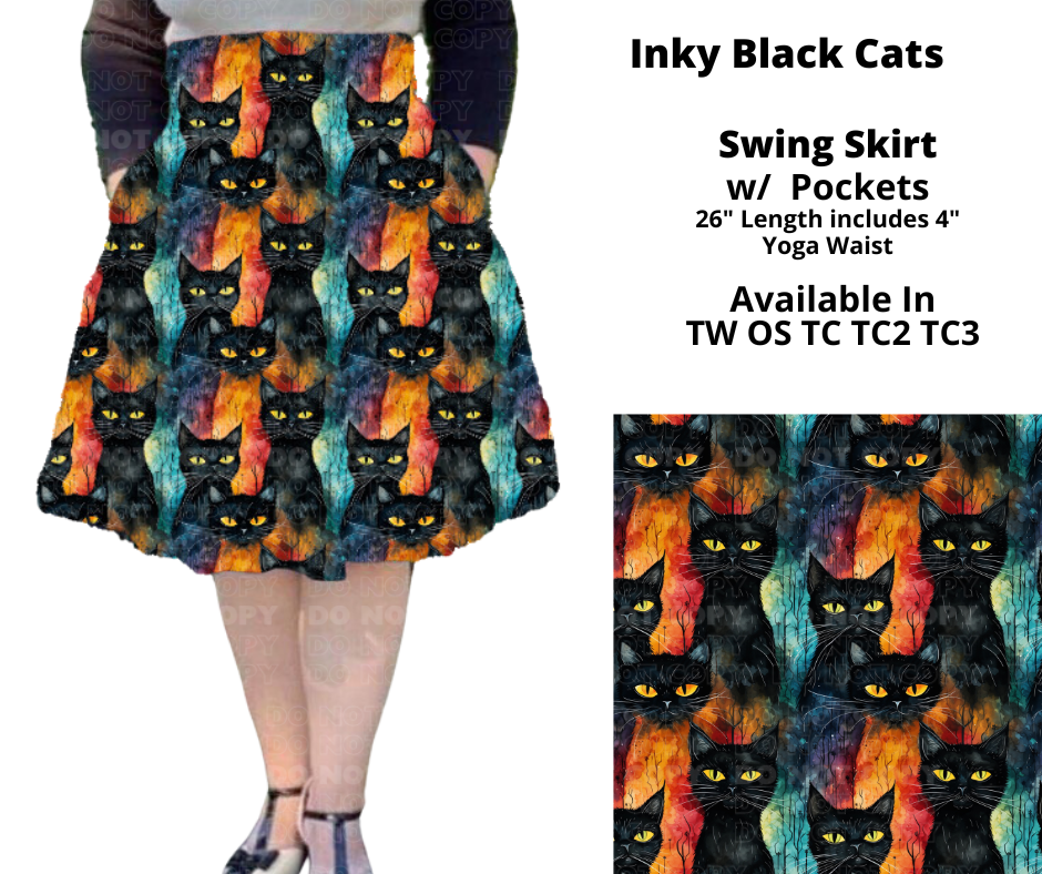 Inky Black Cats Swing Skirt by ML&M