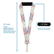 Load image into Gallery viewer, Lanyard - 1.0" - GILMORE GIRLS Dragon Flies Scattered and Title Logo Pink/White/Blues