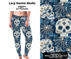 Preorder! Closes 11/7. ETA Jan. Lacy Denim Skulls Joggers