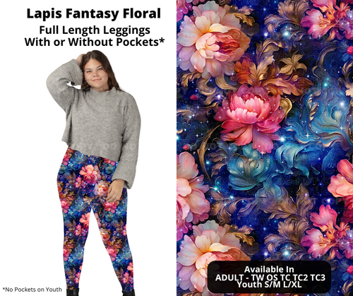 Preorder! Closes 11/11. ETA Jan. Lapis Fantasy Floral Full Length Leggings w/wo Pockets