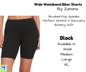 Wide Waistband Biker Shorts - Black