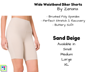 Wide Waistband Biker Shorts - Sand Beige