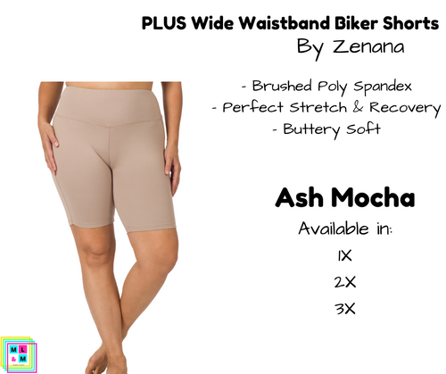 PLUS Wide Waistband Biker Shorts - Ash Mocha