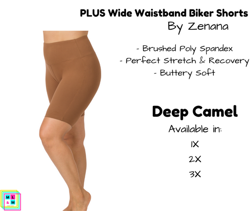 PLUS Wide Waistband Biker Shorts - Deep Camel
