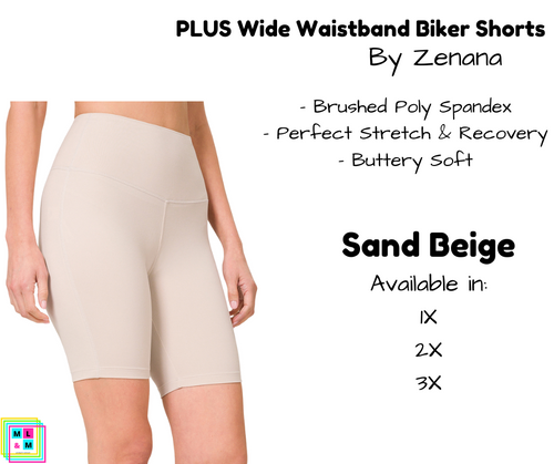 PLUS Wide Waistband Biker Shorts - Sand Beige