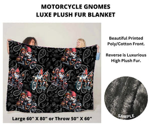 Preorder by ML&M! Closes 7/4. ETA Sept. Motorcycle Gnomes Luxe Plush Fur Blanket 2 Sizes