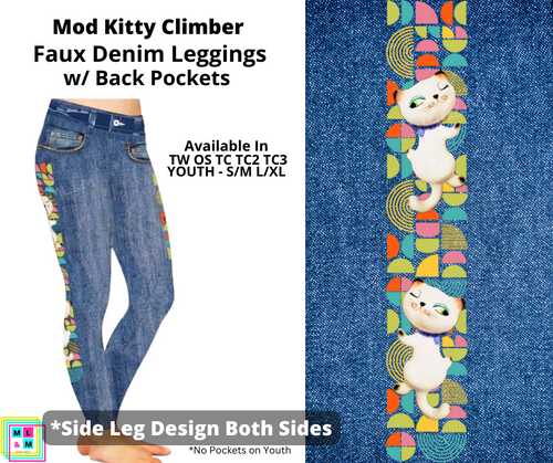Mod Kitty Climber Full Length Faux Denim w/ Side Leg Designs By ML&M