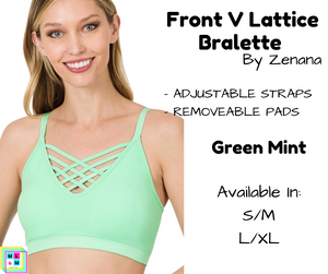 Front V Lattice Bralette - Green Mint