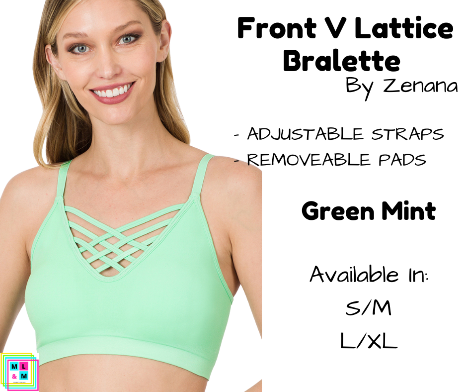 Front V Lattice Bralette - Green Mint