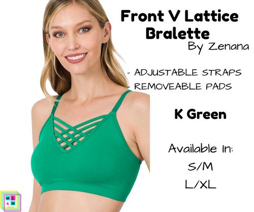 Front V Lattice Bralette - K Green