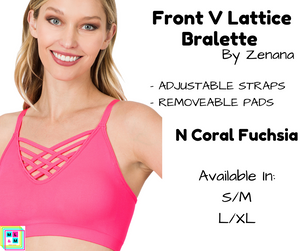 Front V Lattice Bralette - N Coral Fuchsia