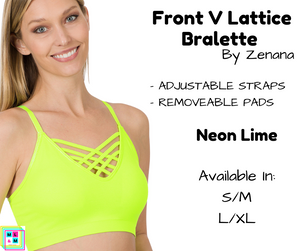 Front V Lattice Bralette - Neon Lime