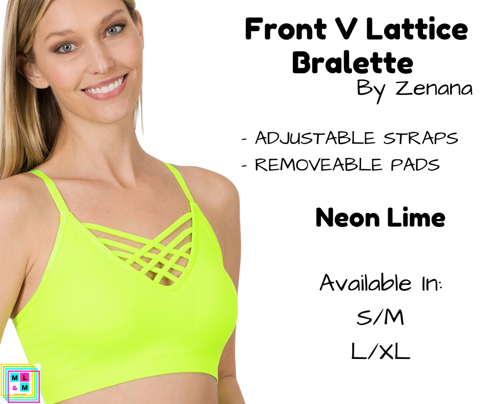 Front V Lattice Bralette - Neon Lime