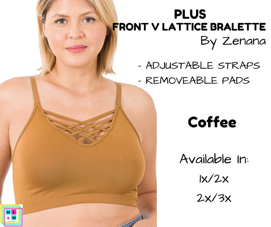 PLUS Front V Lattice Bralette - Coffee