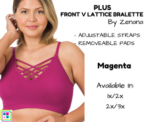 PLUS Front V Lattice Bralette - Magenta