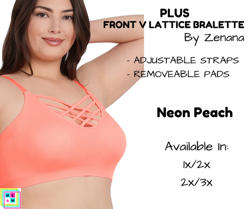 PLUS Front V Lattice Bralette - Neon Peach