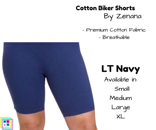 Cotton Biker Shorts - LT Navy