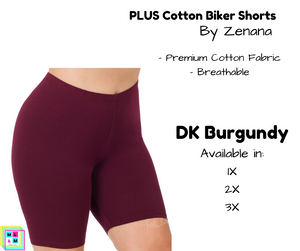 PLUS Cotton Biker Shorts - DK Burgundy