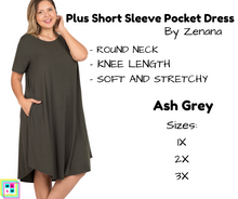 Load image into Gallery viewer, PLUS Short Sleeve Pocket Dress - Ash Grey