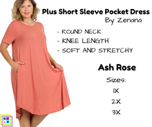 Load image into Gallery viewer, PLUS Short Sleeve Pocket Dress - Ash Rose