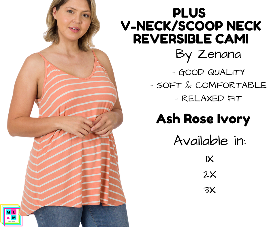 PLUS V-Neck/Scoop Neck Reversible Cami - Ash Rose/Ivory