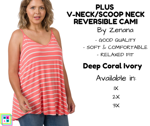PLUS V-Neck/Scoop Neck Reversible Cami - Deep Coral/Ivory