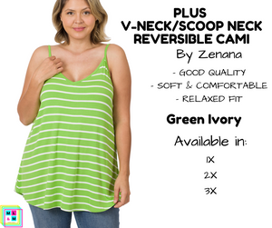 PLUS V-Neck/Scoop Neck Reversible Cami - Green/Ivory