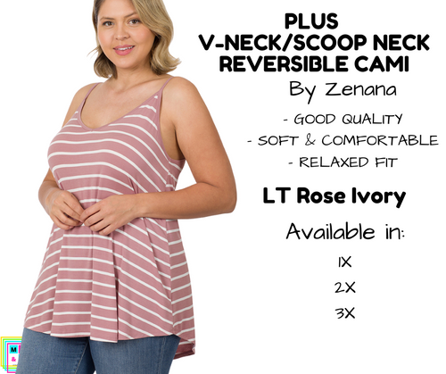 PLUS V-Neck/Scoop Neck Reversible Cami - LT Rose/Ivory