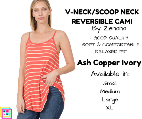 V-Neck/Scoop Neck Reversible Cami - Ash Copper/Ivory