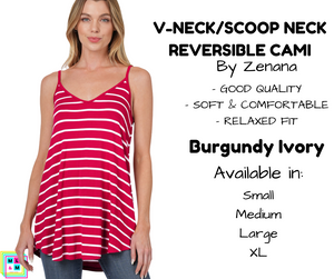 V-Neck/Scoop Neck Reversible Cami - Burgundy/Ivory