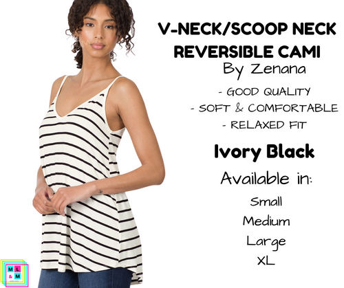 V-Neck/Scoop Neck Reversible Cami - Ivory/Black