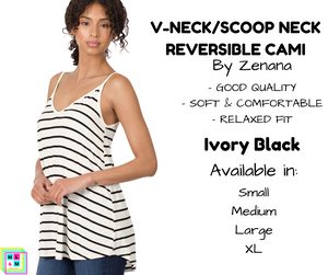 V-Neck/Scoop Neck Reversible Cami - Ivory/Black